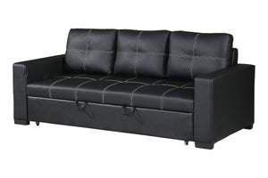 English Elm Sectional Black Faux Leather Convertible Sofa with Pull-Out Bed, Tufted Square Stitching, 85" Lounge HS00F6530-ID-AHD