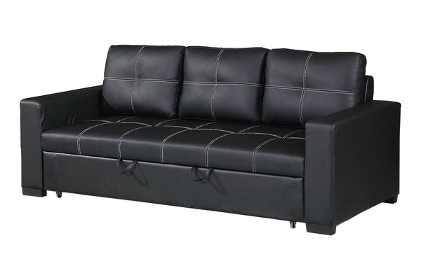 English Elm Sectional Black Faux Leather Convertible Sofa with Pull-Out Bed, Tufted Square Stitching, 85" Lounge HS00F6530-ID-AHD