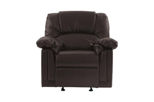 English Elm Motion Recliner Chair Brown Bonded Leather Glider Rocker Sofa-Style Reclining Seat, Solid Wood Frame HS00F6676-ID-AHD