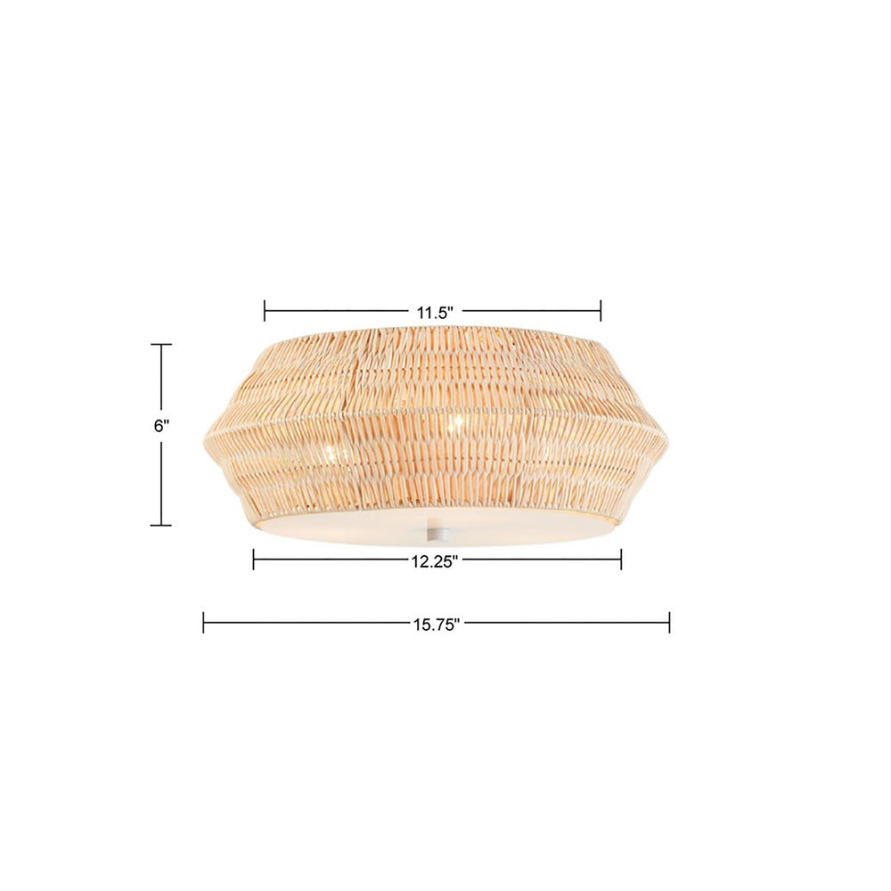 English Elm Boho Mililani Bamboo Flush Mount Ceiling Light — Handwoven Coastal Chic 15.75" Dia, Dimmable, Ivory B035122348