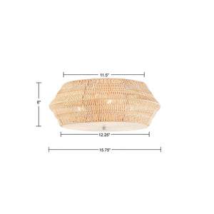 English Elm Boho Mililani Bamboo Flush Mount Ceiling Light — Handwoven Coastal Chic 15.75" Dia, Dimmable, Ivory B035122348
