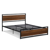 Celestia Full Size Platform Bed with Metal Frame, Rustic Headboard and Footboard, Brown
