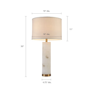 English Elm Alabaster Prague Table Lamp with Gold Metal Base, 30" White Drum Shade, Luxe Transitional Accent B035122354