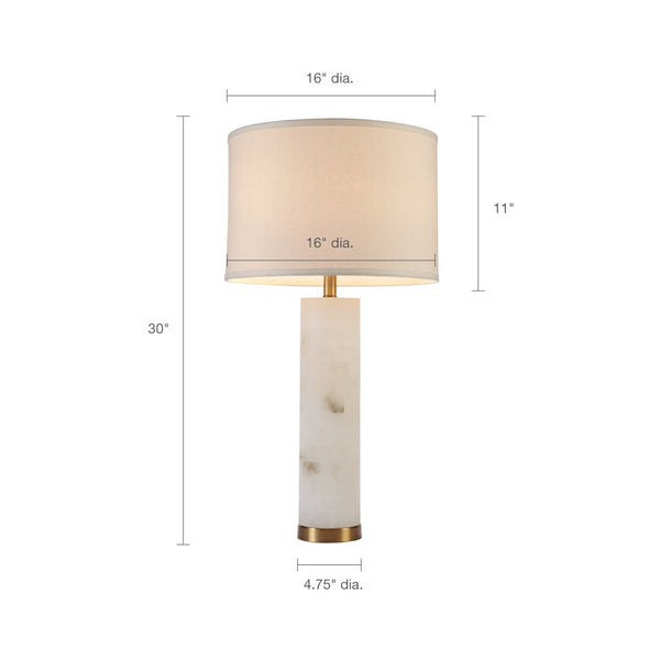 English Elm Alabaster Prague Table Lamp with Gold Metal Base, 30" White Drum Shade, Luxe Transitional Accent B035122354