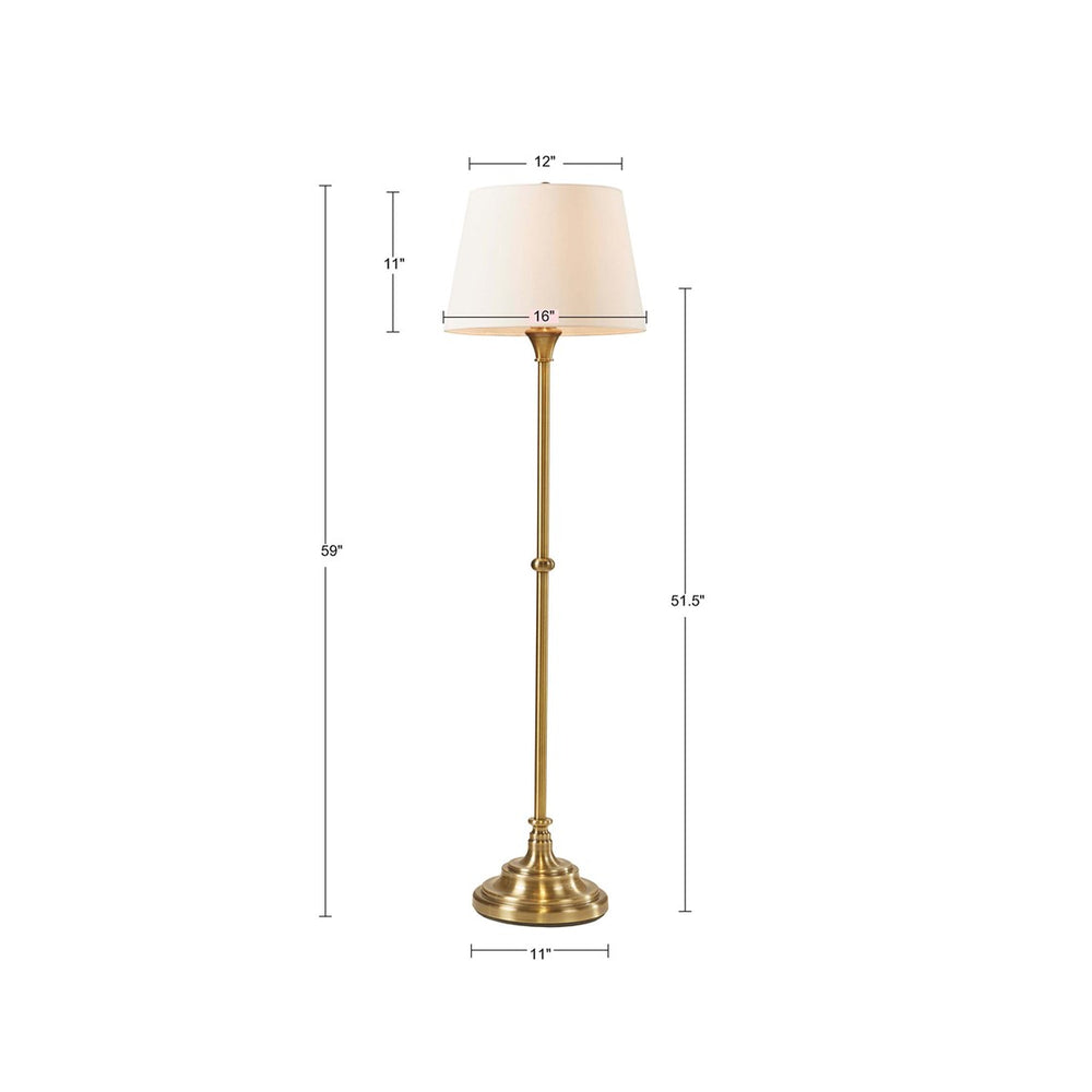 English Elm Floor Athena 59"H Antique Brass Floor Lamp with Empire Off-White Shade, 9W LED, 72" Cord, Polarized Safety B035122346