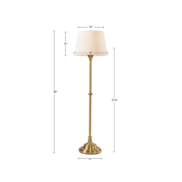 English Elm Floor Athena 59"H Antique Brass Floor Lamp with Empire Off-White Shade, 9W LED, 72" Cord, Polarized Safety B035122346