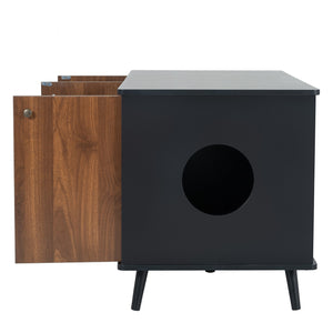 English Elm Litter Box Enclosure - Stylish Cat Furniture With Hidden Plug, Storage, And Triple-Door Access W42090255