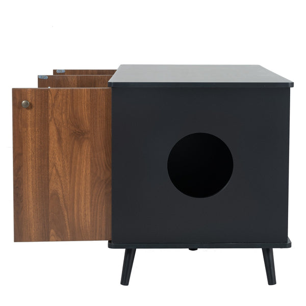 English Elm Litter Box Enclosure - Stylish Cat Furniture With Hidden Plug, Storage, And Triple-Door Access W42090255