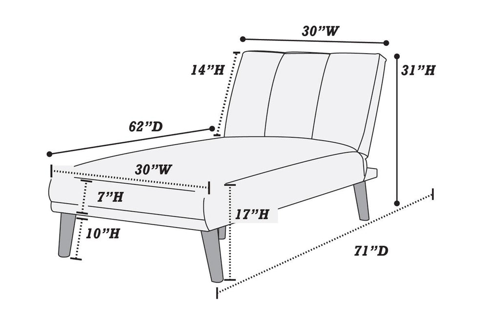 English Elm Black Polyfiber Adjustable Chaise Bed - Versatile Retro-Modern Couch With Solid Wood Legs & Cushions HS00F8514-ID-AHD
