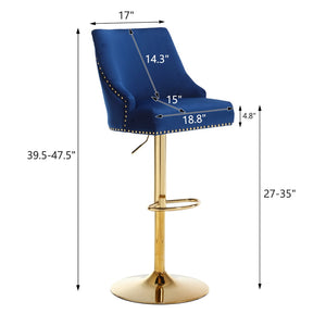 English Elm Hengming Velvet Adjustable Barstools with Gold Rivet Detail for Home Bar Set of 2 W212105212
