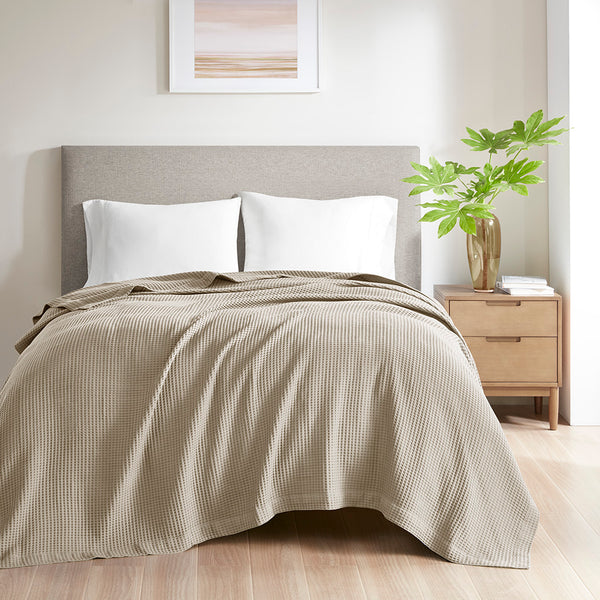 English Elm Cotton Beautyrest Waffle Weave Blanket King 108x90 — 100% Cotton 300GSM Breathable, OEKO-TEX Certified Comfort khaki 15.75 L x 12.2 W x 5.51 H B03595458