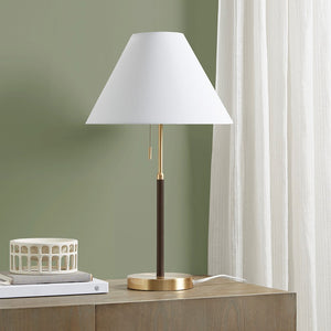 English Elm Two Tone Bromley Pull-Chain Table Lamp — Mid-Century Two-Tone Iron Base, Tapered Empire Shade, LED Included B035122355