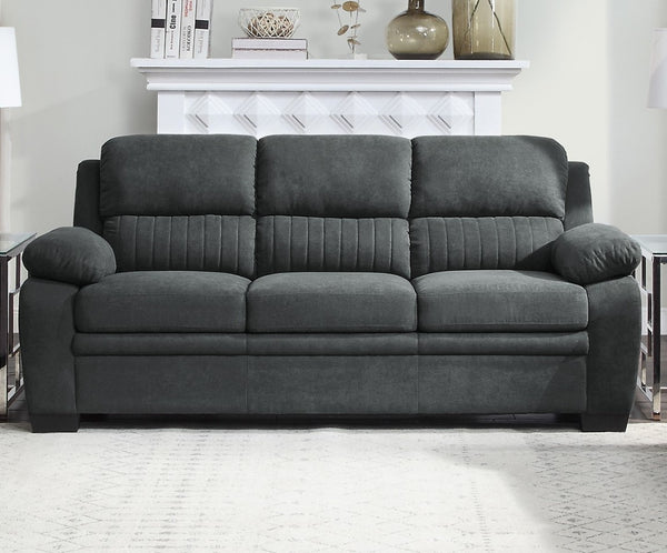 English Elm Modern Channel Tufted 3 Piece Living Room Set Pocket Coil Textured Fabric Sofa Suite Dark Gray B011S01171
