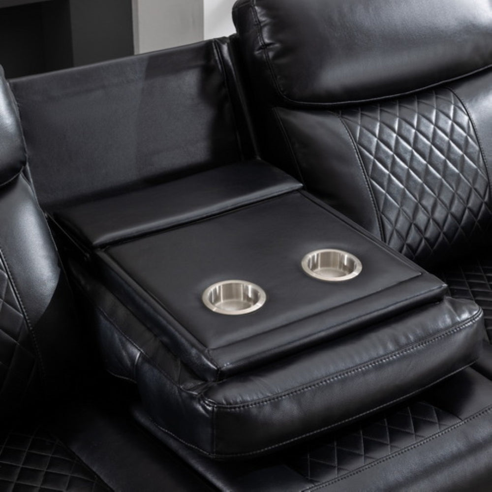 English Elm Zpm046 Power Reclining Sofa Set with Led Lighting Bluetooth Speakers and Usb Console Black W1805S00131