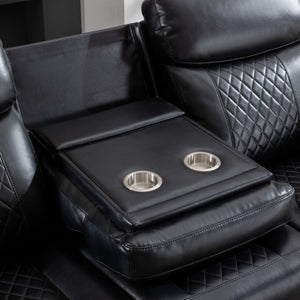 English Elm Zpm046 Power Reclining Sofa Set with Led Lighting Bluetooth Speakers and Usb Console Black W1805S00131