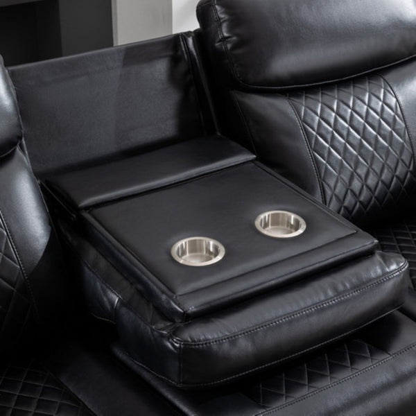English Elm Zpm046 Power Reclining Sofa Set with Led Lighting Bluetooth Speakers and Usb Console Black W1805S00131