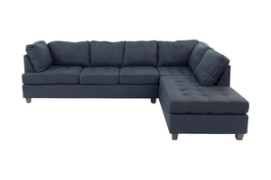 English Elm 2pc Dark Blue Dorris Fabric Sectional Sofa with Reversible Chaise, Tufted Seats, Pillows & Solid Wood Legs HS00F6989-ID-AHD