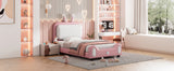 English Elm Twin Size Upholstered Rabbit-Shape Princess Bed ,Twin Size Platform Bed With Headboard and Footboard,White+Pink