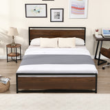 Hearth and Haven Celestia Full Size Platform Bed with Metal Frame, Rustic Headboard and Footboard, Brown D22676091