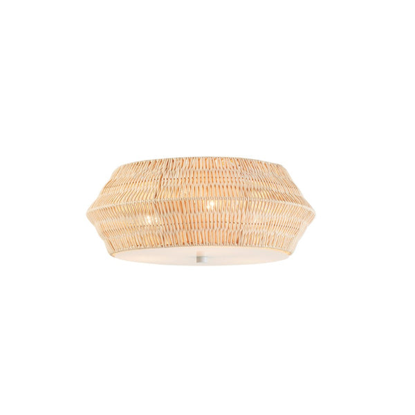 English Elm Boho Mililani Bamboo Flush Mount Ceiling Light — Handwoven Coastal Chic 15.75" Dia, Dimmable, Ivory B035122348