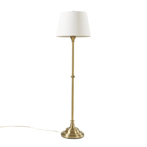 English Elm Floor Athena 59"H Antique Brass Floor Lamp with Empire Off-White Shade, 9W LED, 72" Cord, Polarized Safety B035122346