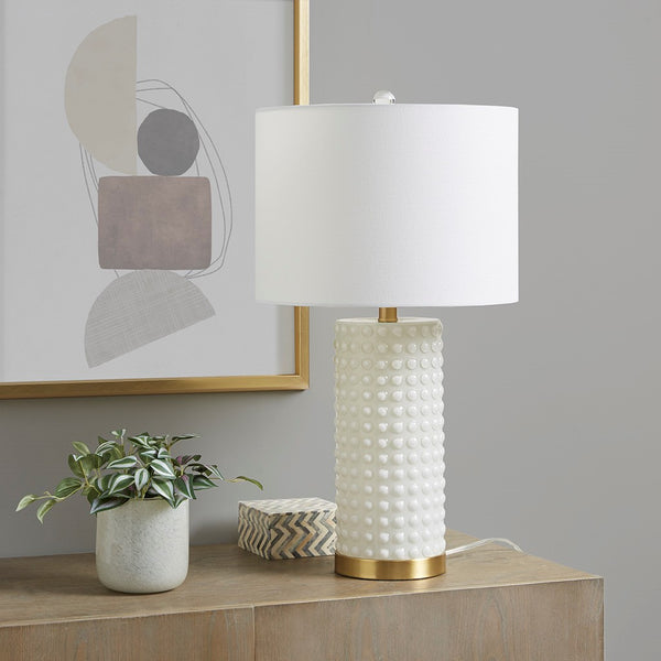 English Elm Textured Gracy Ivy Table Lamp with White Glass & Gold Base, Dot Pattern Accent, 25.5" Height, 60" Cord B035122357