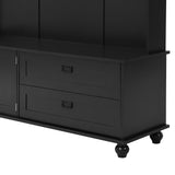 English Elm Modern Style Hall Tree With Storage Cabinet and 2 Large Drawers, Widen Mudroom Bench With 5 Coat Hooks, Black