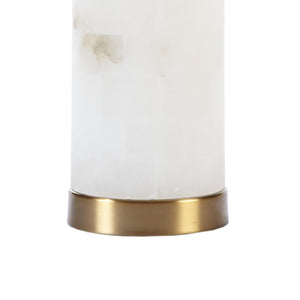 English Elm Alabaster Prague Table Lamp with Gold Metal Base, 30" White Drum Shade, Luxe Transitional Accent B035122354