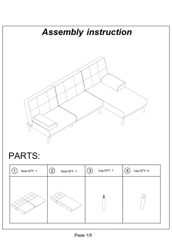 English Elm Blue Blue Grey Convertible Tufted Sofa Bed with Solid Wood Legs, Polyfiber Linen Comfort for Living Room HS00F8521-ID-AHD