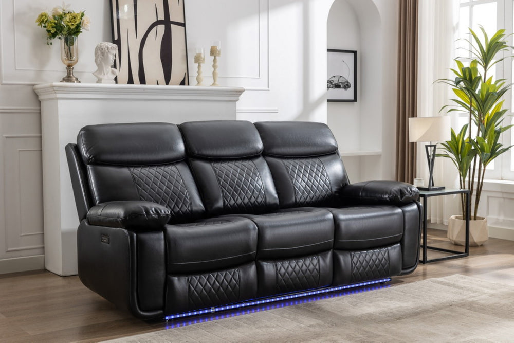 English Elm Power Reclining Home Theater Sofa Faux Leather with Led Base and Drop Down Table W1805P308444