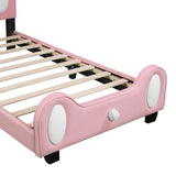 English Elm Twin Size Upholstered Rabbit-Shape Princess Bed ,Twin Size Platform Bed With Headboard and Footboard,White+Pink