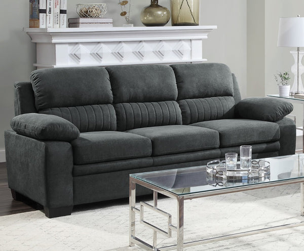 English Elm Modern Channel Tufted Sofa and Loveseat Set with Textured Polyester Upholstery Dark Gray B011S01169