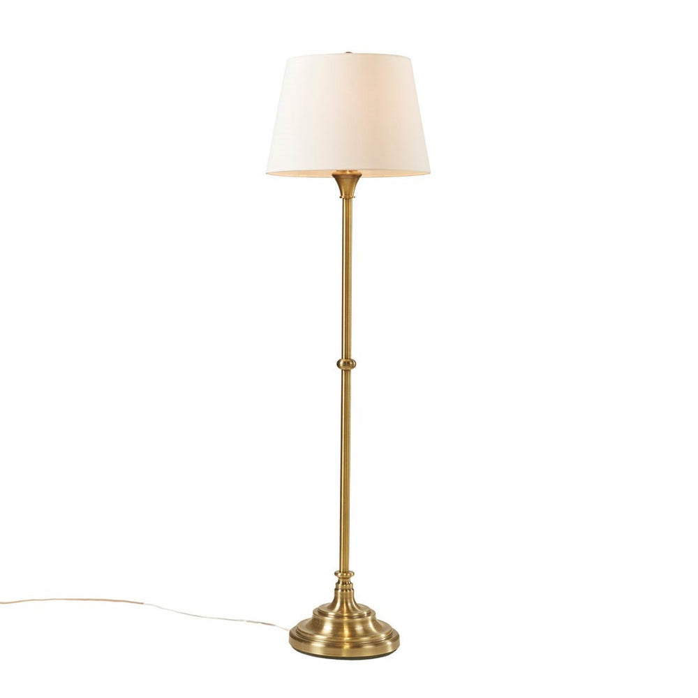 English Elm Floor Athena 59"H Antique Brass Floor Lamp with Empire Off-White Shade, 9W LED, 72" Cord, Polarized Safety B035122346