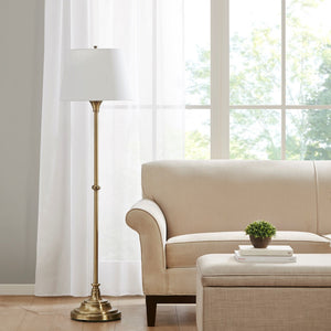 English Elm Floor Athena 59"H Antique Brass Floor Lamp with Empire Off-White Shade, 9W LED, 72" Cord, Polarized Safety B035122346