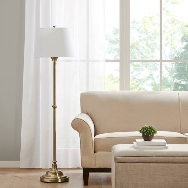 English Elm Floor Athena 59"H Antique Brass Floor Lamp with Empire Off-White Shade, 9W LED, 72" Cord, Polarized Safety B035122346