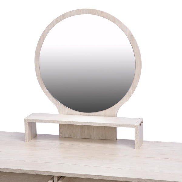 English Elm CRAZY ELF Makeup Vanity Table with Cushioned Stool, 5-Drawer Large Storage, Adjustable Length Mirror W93642092