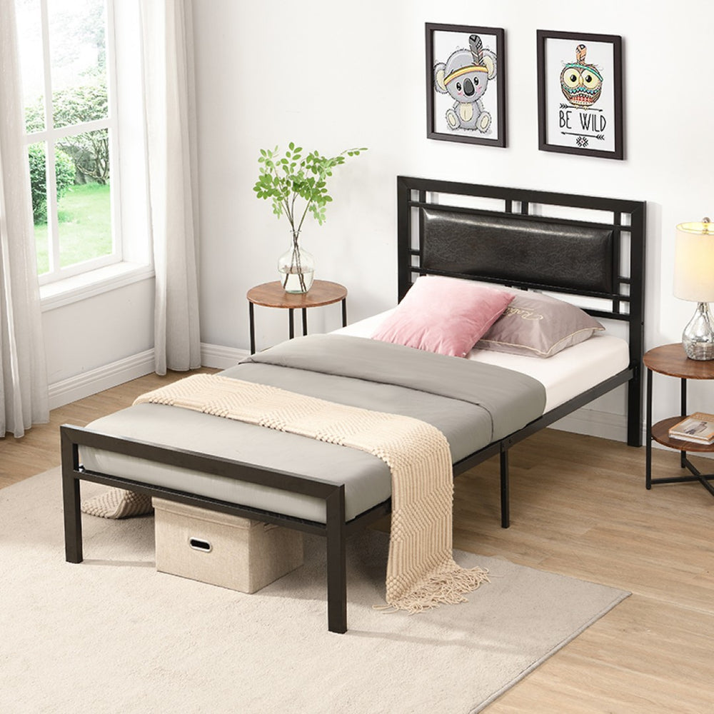 English Elm Twin Steel Bed Frame Matte Black Powder Coat Finish Noise Free Modern Bedroom W311109646
