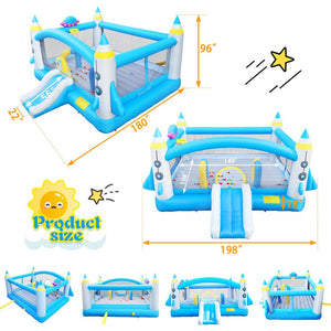 English Elm Multifunctional Kids Backyard Bounce and Slide Inflatable with Blower Mesh Walls W1677115481