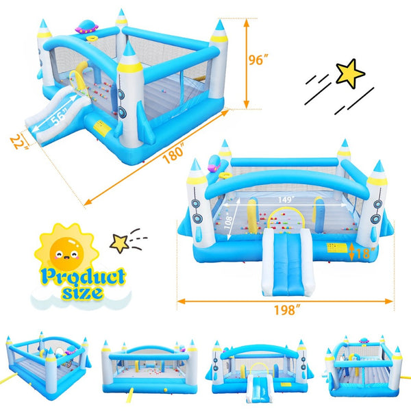 English Elm Multifunctional Kids Backyard Bounce and Slide Inflatable with Blower Mesh Walls W1677115481