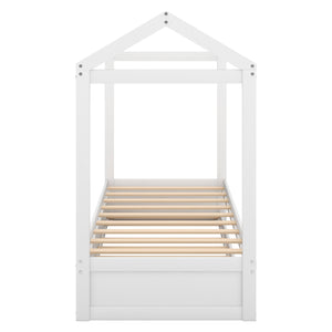English Elm House Bed with Trundle White Twin, Pine+MDF, 400lb Platform, 250lb Trundle, Decoratable Eaves, Easy Assembly WF287825AAK