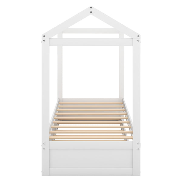 English Elm House Bed with Trundle White Twin, Pine+MDF, 400lb Platform, 250lb Trundle, Decoratable Eaves, Easy Assembly WF287825AAK