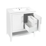 English Elm 30" Bathroom Vanity With Sink, Multi-Functional Bathroom Cabinet With Doors and Drawers, Solid Frame and Mdf Board, White