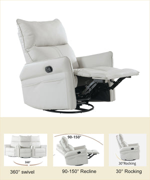 English Elm Rocking Recliner Chair 360° Swivel Glider with 90–150° Recline, 30° Rocking, Side Pocket, Light Gray W1028115303