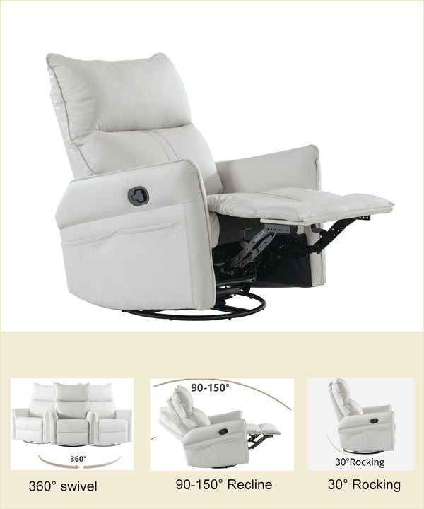 English Elm Rocking Recliner Chair 360° Swivel Glider with 90–150° Recline, 30° Rocking, Side Pocket, Light Gray W1028115303