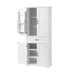 English Elm Bathroom Tall Storage Cabinet with Doors Drawer and Adjustable Shelf, MDF Build, Metal Handles, Anti-Tip Safety White WF308204AAK