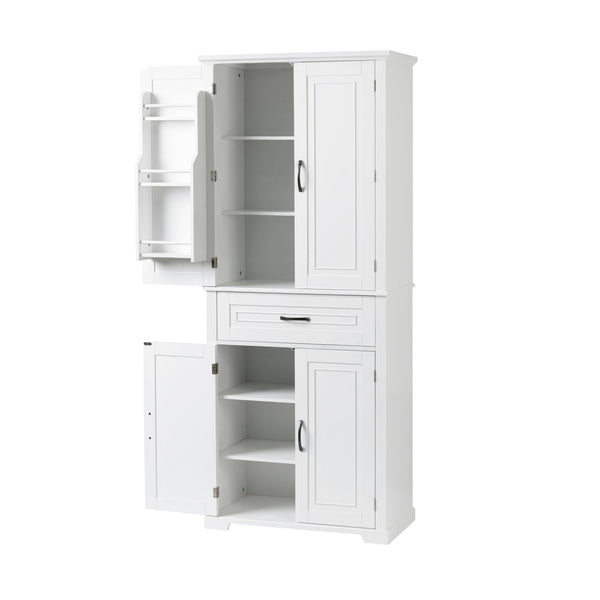 English Elm Bathroom Tall Storage Cabinet with Doors Drawer and Adjustable Shelf, MDF Build, Metal Handles, Anti-Tip Safety White WF308204AAK