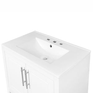English Elm 30" Modern Bathroom Vanity with Ceramic Sink, Solid Wood & MDF, 2 Doors 2 Drawers Open Shelf (97) WF308203AAK