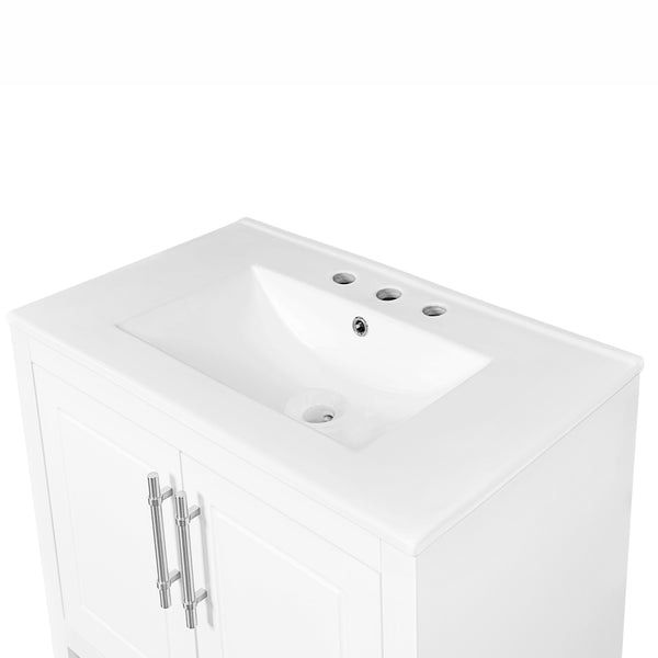 English Elm 30" Modern Bathroom Vanity with Ceramic Sink, Solid Wood & MDF, 2 Doors 2 Drawers Open Shelf (97) WF308203AAK
