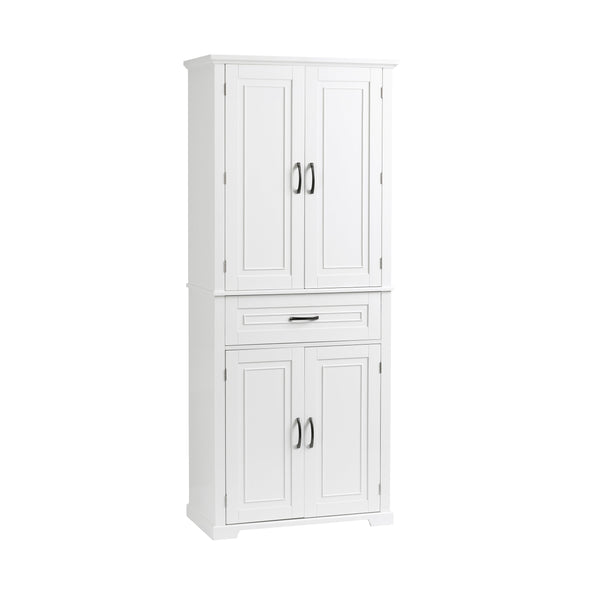 English Elm Bathroom Tall Storage Cabinet with Doors Drawer and Adjustable Shelf, MDF Build, Metal Handles, Anti-Tip Safety White WF308204AAK