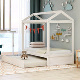 Hearth and Haven Twin Size House-Shaped Bed with Trundle and Pre-drilled Holes, White WF287825AAK